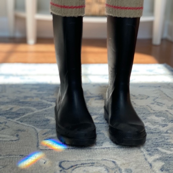 Burberry Knit Top Trim Black Rubber Rain Boots - Picture 2 of 8